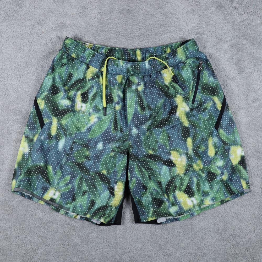 Lululemon Surge Swim Shorts Mens Large Green Floral Mesh Lined 7" Trunks Active